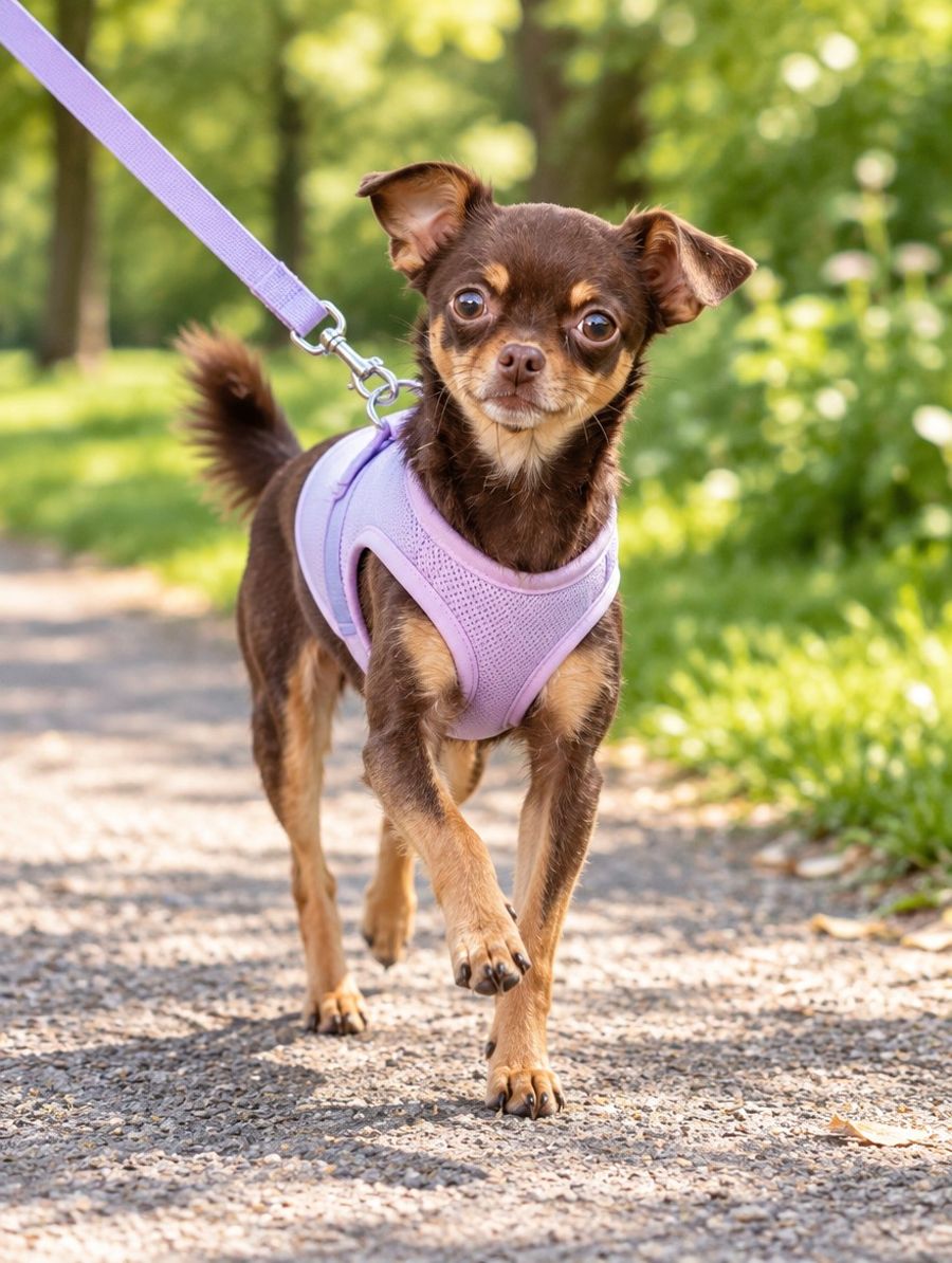 Chihuahua con chaleco lila