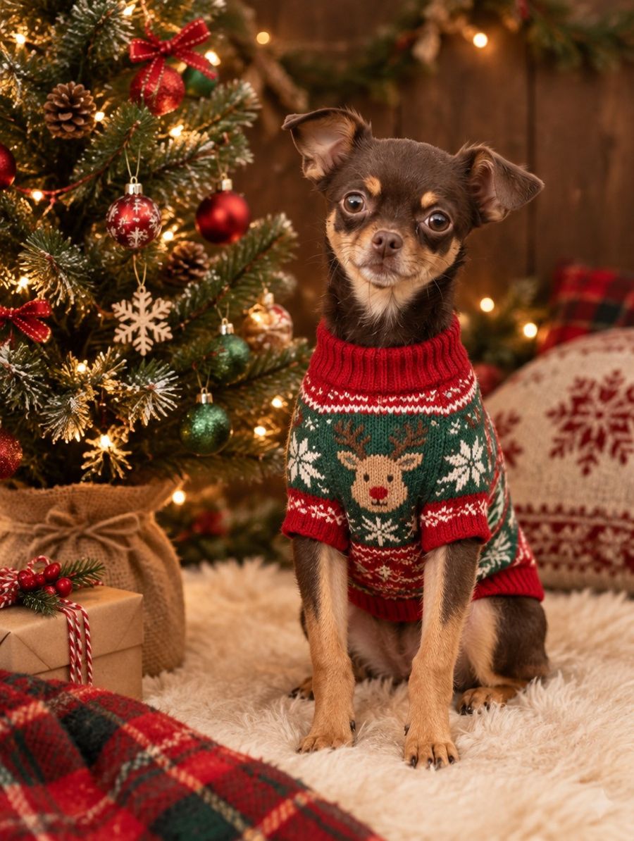 Chihuahua con saco navideño