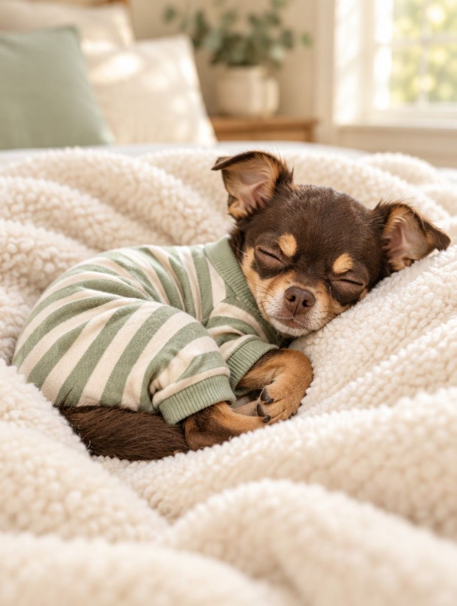 Chihuahua con pijama de rayas